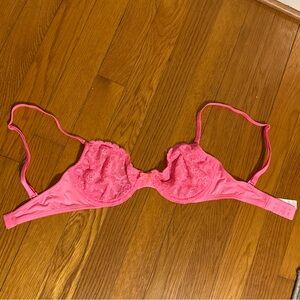 Victoria’s Secret Hot Pink Lace Unlined Demi Bra Size 32C